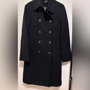 J Crew Wool Pea coat lined black with pockets double breasted